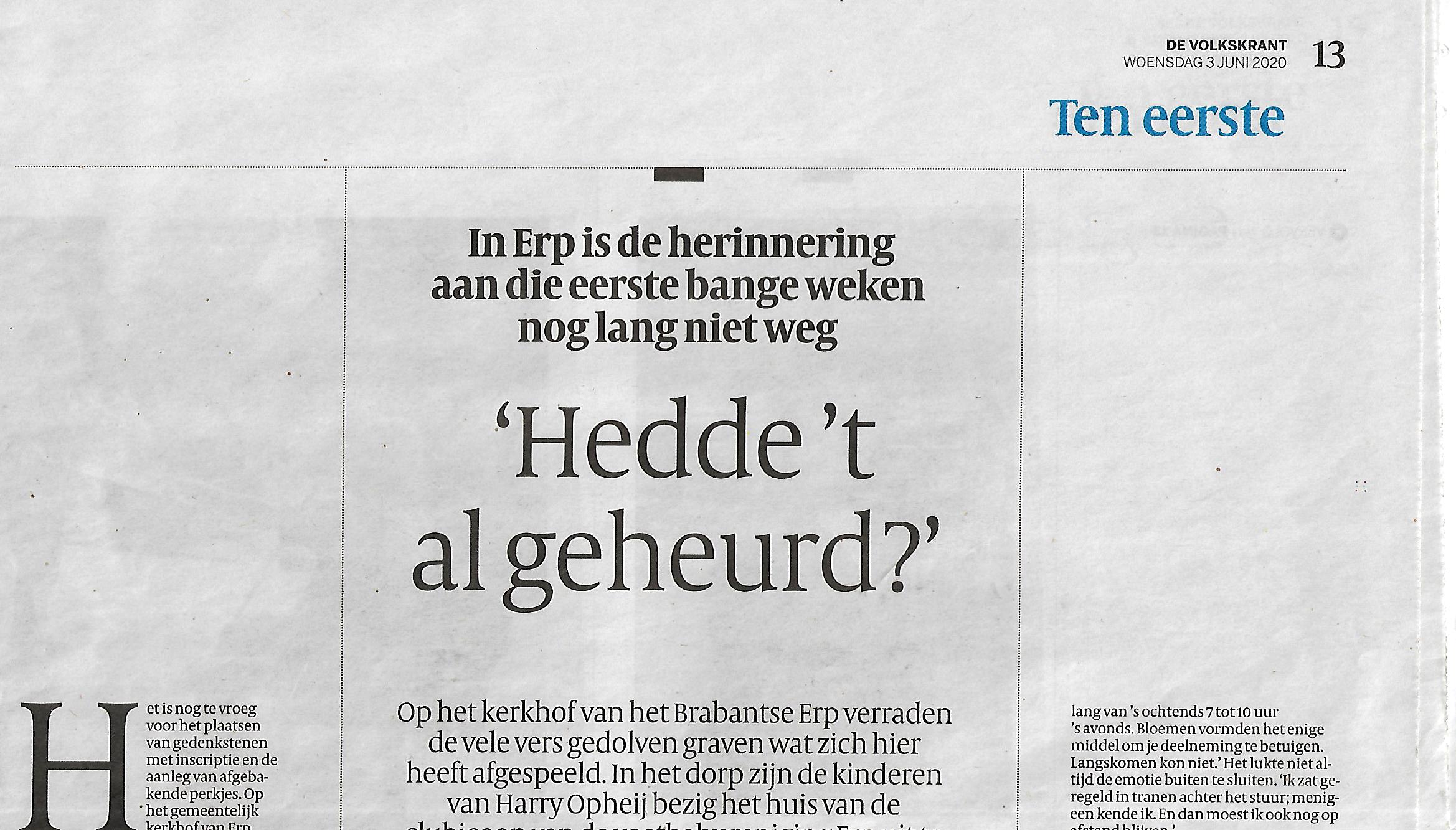 2020-06-20, Kop Volkskrant over corona in Erp